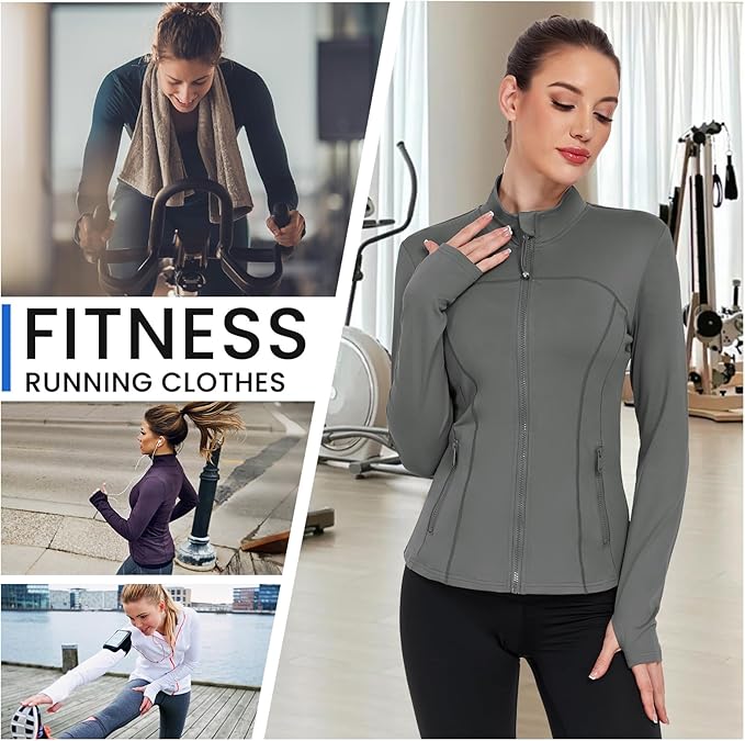 Women's Workout Jackets Full Zip Running Yoga Jackets Lightweight Athletic Clothes with Thumb Holes