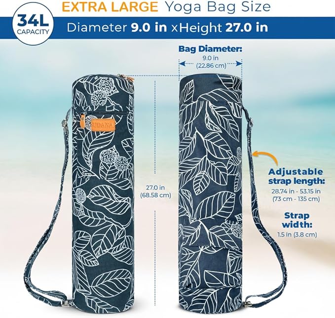 UDANA Yoga Mat Bag – Heavy Duty Canvas Carrier with 3 Pockets & Full Zip – Available in 3 Sizes (16L, 18L, 34L) - Multiple Colors