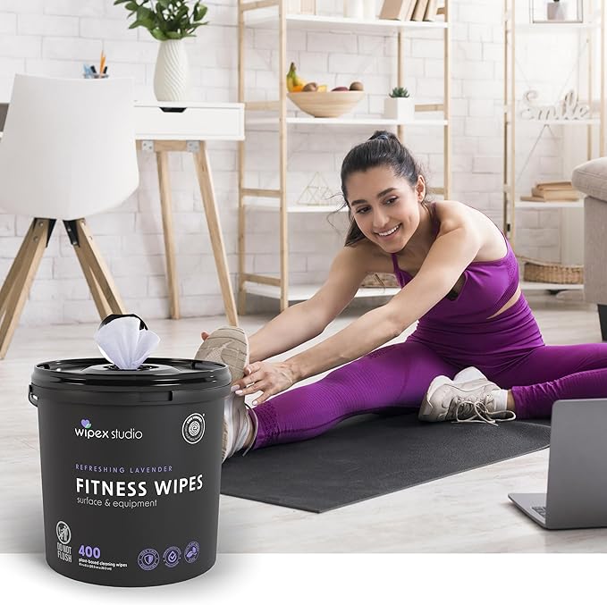 Wipex Gym Wipes for Equipment Bundle, EWG Verified, Get 800 Wipes with (1) Lavender Bucket & (1) Plant-Based Refill Roll, Clean Surfaces & Mats, Safe Gym Cleaner