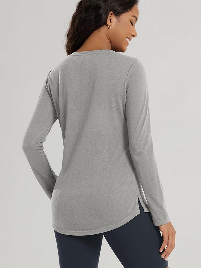 ODODOS Women's Long Sleeve Tunic Top - Ultralight Soft Breathable Side Slit Basic Tee Yoga Workout T-Shirt