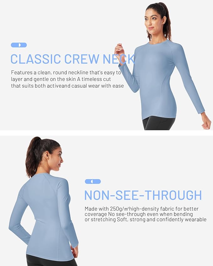 Runhit Women's Long Sleeve Compression Shirt Workout Tops Athletic Base Layer Gym Yoga Running Sports Gear Quick Dry UPF 50+