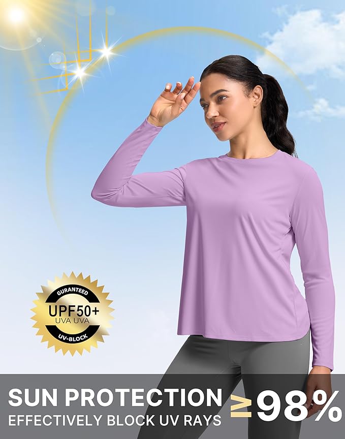 SANTINY Women's Lightweight Long Sleeve Workout Tops Split Back Gym Running Hiking Athletic Shirt Quick Dry UPF 50+ Sun Shirt