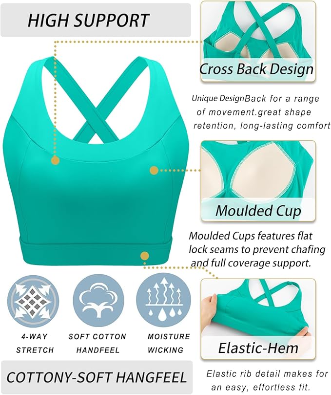 RUNNING GIRL Sports Bra for Women, Molded Cup High Impact Sports Bras for Women with Sewn in Pads
