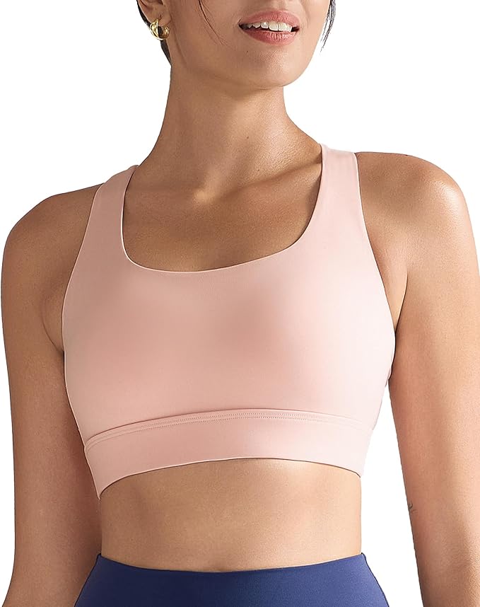 RUNNING GIRL High Impact Sports Bras for Women - Scoop Neck Strappy Sports Bra High Support Moulded Cup Workout Bra