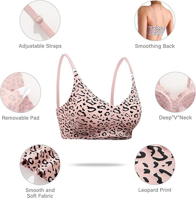 DEANGELMON V Neck Bra Padded Seamless Adjustable Straps Bralettes Everyday Basic Sleeping Bras Multiple Pack