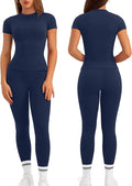 Relety Womens Two Piece Workout Sets Slim Fit Short Sleeve Shirt High Waist Leggings Yoga Outfits Matching Gym Set