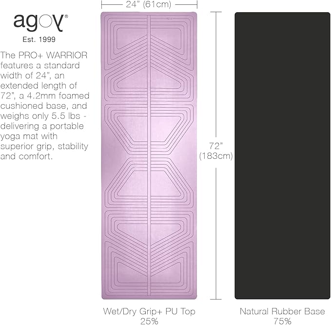 agoy PRO+ WARRIOR - Premium Non-Slip Yoga Mat – Eco-Conscious Design - PU Mat With Wet/Dry Grip+ - Focus Alignment - Lazer-Etched Technology - A Portable Standard Size Mat for All Styles of Yoga