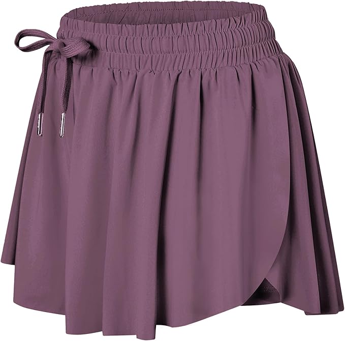 Wsirmet Flowy Shorts for Women Butterfly Shorts 2 in 1 Athletic Workout Gym Biker Running Shorts with Pockets