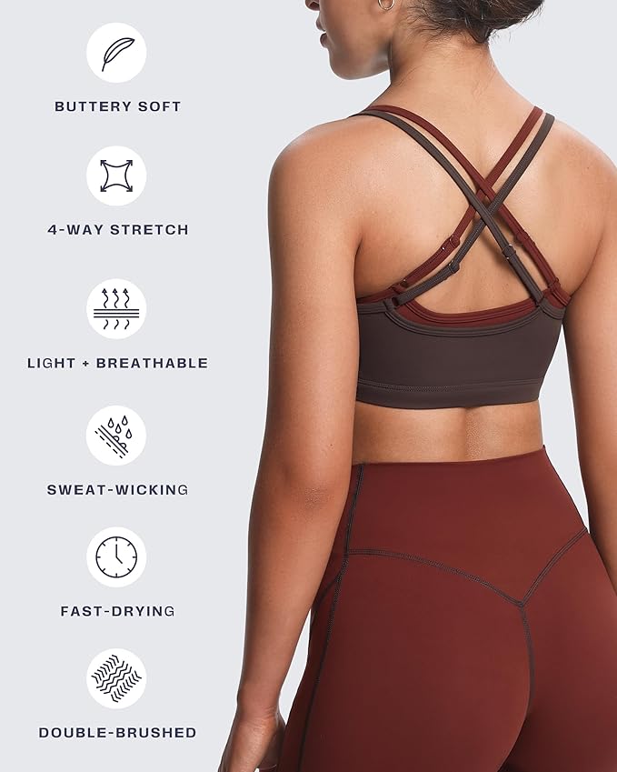 Aoxjox Women's Workout Sports Bras Takes Two Bra High Impact Training Fitness Running Yoga Crop Tank