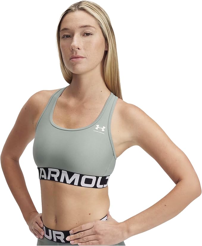 Under Armour Womens HeatGear Authentics Mid Impact Branded Sports Bra