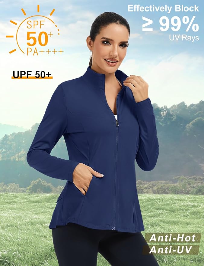 LURANEE Women's Golf Athletic Jackets with Pleated Tennis Skirt Hem Lightweight Full Zip Long Sleeve Shirts with Pockets