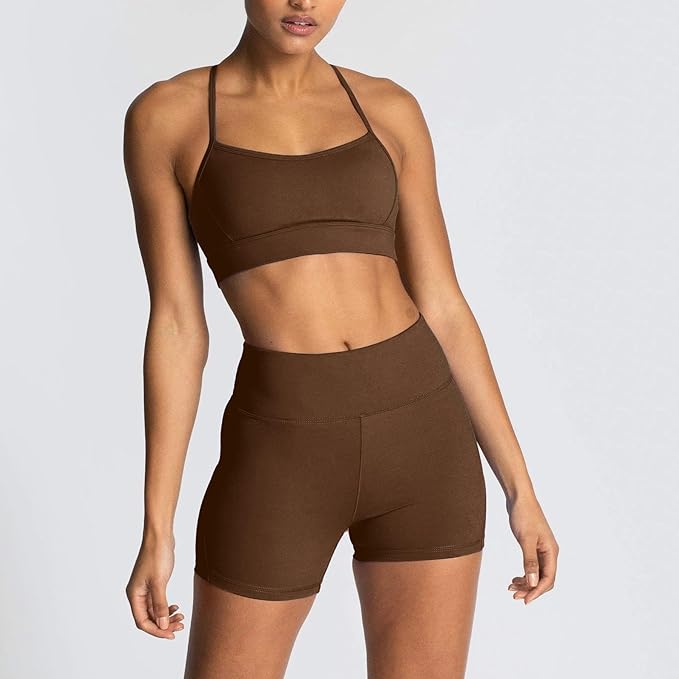 IMEKIS Women's Workout Sets 2 Piece Yoga Outfit High Waisted Biker Shorts Leggings Sports Bra Gym Fitness Clothes Tracksuit