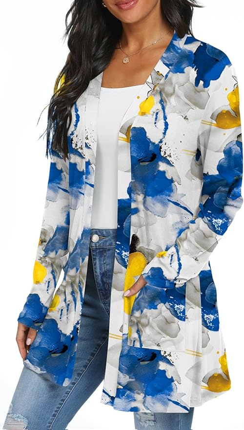 Womens Casual Lightweight with Pocketes Long Sleeve Open Front Cardigan