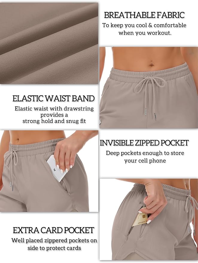 Mancreda Women's Running Shorts with Liner 3 Zipper Pockets Elastic Workout Athletic Gym Yoga Shorts