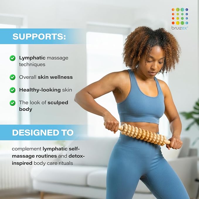 Bruizex Wood Therapy Massage Tool, Lymphatic Drainage Massage Roller Stick - Leg, Back & Thigh Muscle Roller for Post Liposuction & Fibrosis Treatment, 360 Lipo, Tummy Tuck & BBL, Lipo Foam