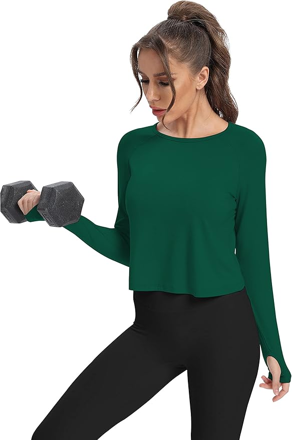 Bestisun Long Sleeve Athletic Workout Shirts Sports Yoga Gym Crop Tops for Women