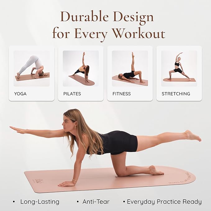 Arch-shaped Yoga Mat, Eco PU Rubber, Non-Slip Exercise Mat for Yoga, Pilates, Home Workout & Stretching with Carry/Stretch Strap & Motivational Design