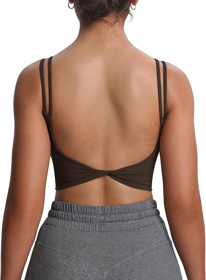 Aoxjox Women's Workout Sports Bras Fitness Yoga Crop Tank Metamorph Twist Back Cami
