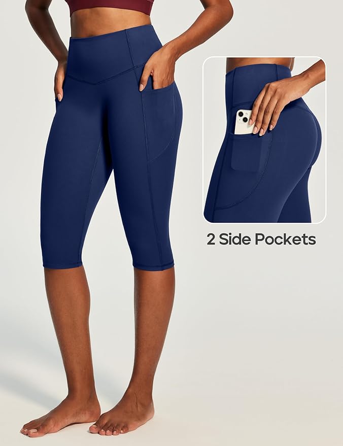 Heathyoga Capri Leggings with Pockets for Women Tummy Control Knee Length Leggings Yoga Pants Women Capri Pants Workout