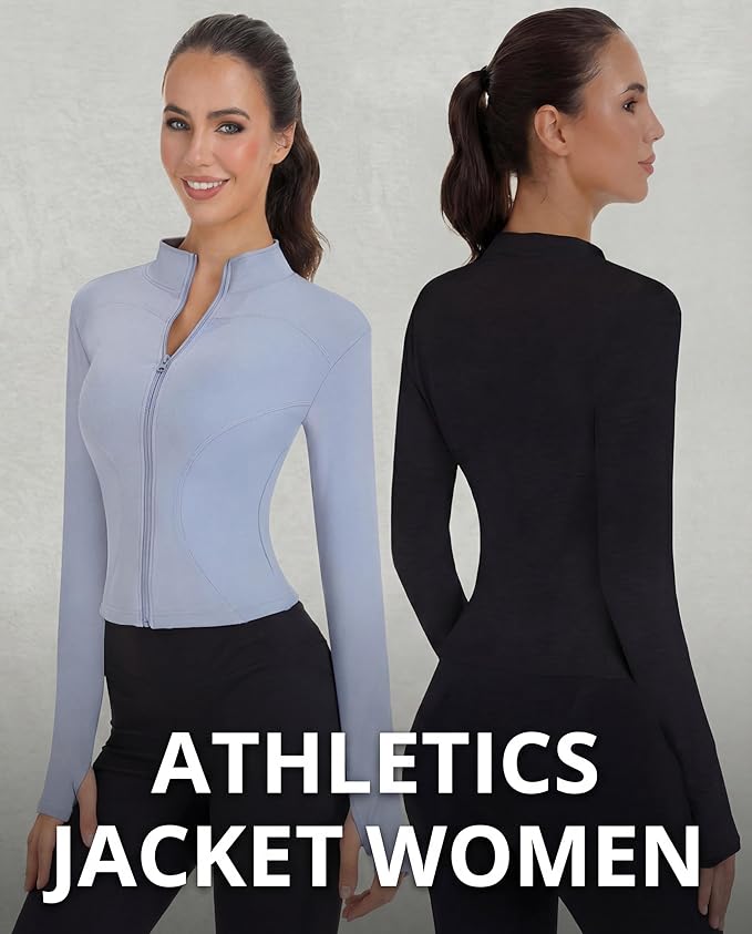 Shyyween 3 Pack Women's Workout Jacket Slim Fit Cropped Jacket Zip up Athletic Tops with Thumb Hole Running Gym Yoga