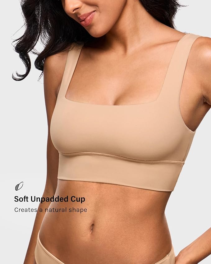 INLYRIC Women's Inbarely Outwear Longline Square Neck Bralette Supportive Unlined No Underwire Yoga Sports Bra