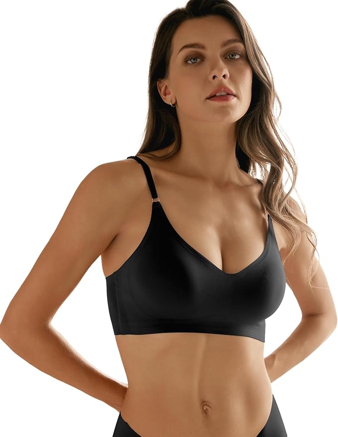 DEANGELMON V Neck Bra Padded Seamless Adjustable Straps Bralettes Everyday Basic Sleeping Bras Multiple Pack