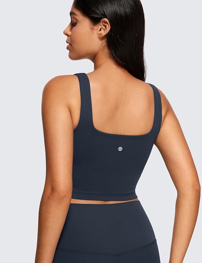 CRZ YOGA Butterluxe Square Neck Crop Tank Tops for Women - Workout Longline Sports Bras Padded Yoga Camisole