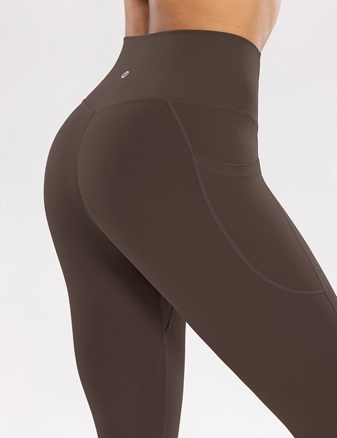 ENERBLOOM Workout Leggings with Pockets for Women High Waist Yoga Pants 25"/28" Cream Soft Lightweight Athletic Gym Tights