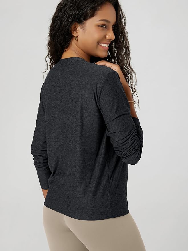 ODODOS Women's Long Sleeve Crewneck Tee - Ultra-Soft odSTRATUM Tech Performance T-Shirts UPF 50+ Daily Pullover Tops