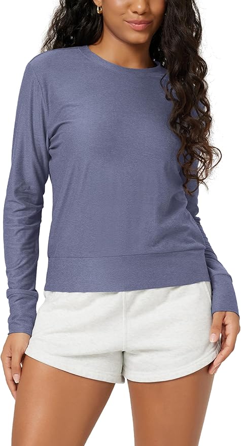ODODOS Women's Long Sleeve Crewneck Tee - Ultra-Soft odSTRATUM Tech Performance T-Shirts UPF 50+ Daily Pullover Tops