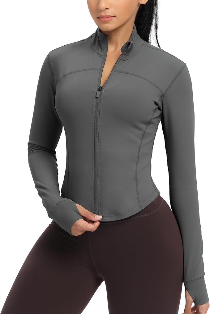 GYM RAINBOW Womens Zip Up Workout Jakcets Lightweight Slim Fit Running Athletic Jackets with Thumb Holes