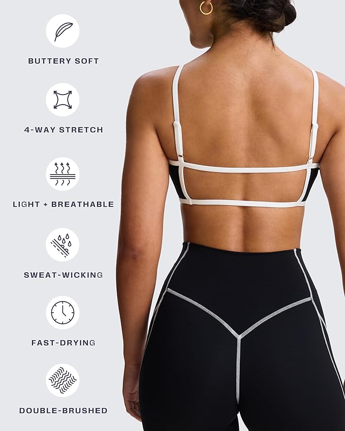 Aoxjox Women's Color Block Workout Sports Bras Fitness Lexi Lined Strappy Bra Athletic Yoga Crop Tank