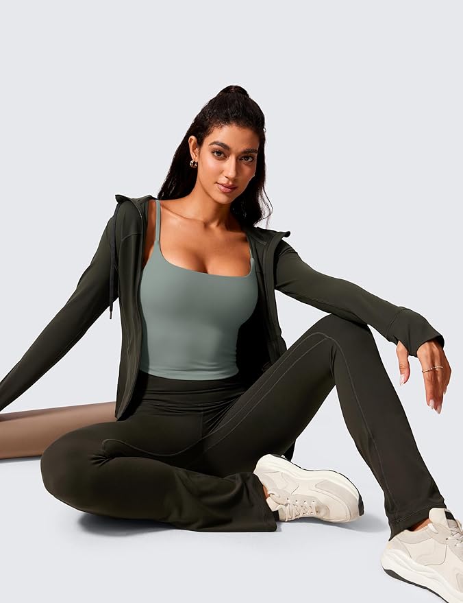 CRZ YOGA Butterlift Adjustable U Back Crop Tank Tops for Women - Padded Camisole Scoop Neck Workout Longline Sports Bras