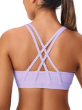 Women's Strappy Sports Bras Light Compression Crop Criss Cross Back Padded Workout Yoga Bra Supportive U Neckline