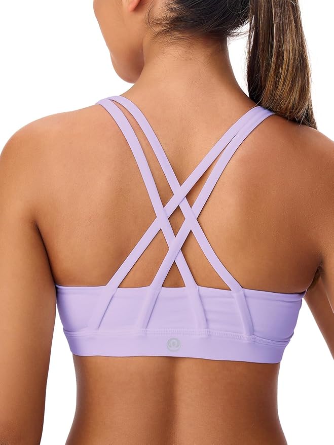 Women's Strappy Sports Bras Light Compression Crop Criss Cross Back Padded Workout Yoga Bra Supportive U Neckline