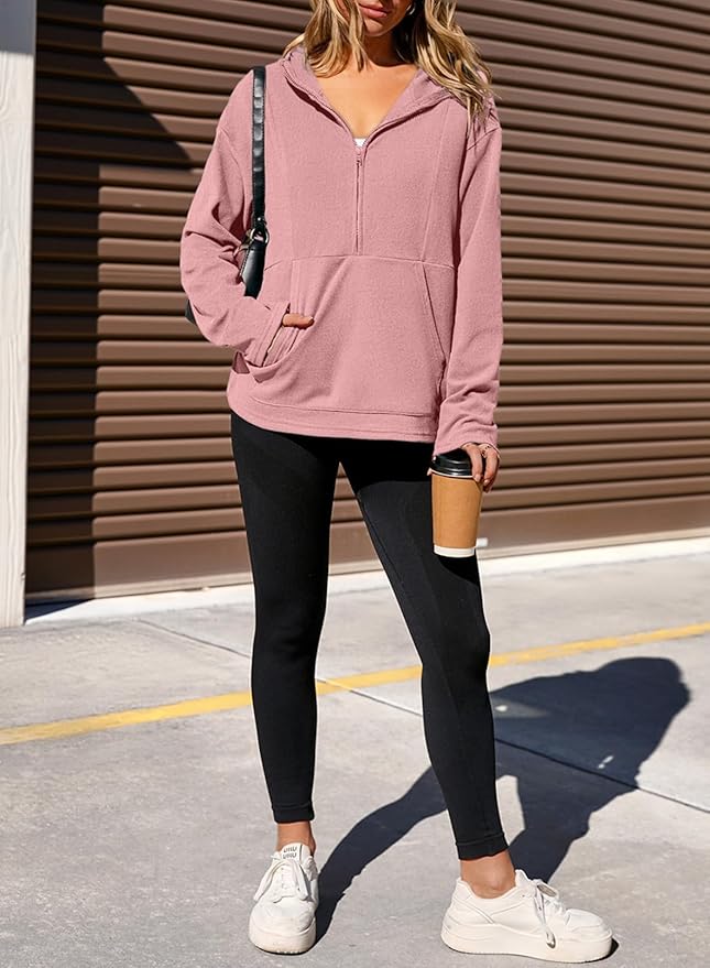 Dokotoo Hoodies for Women Soft Fleece Half Zip Up Hoodie Long Sleeve Casual Pullover Oversized Sweatshirt Hooded Tops