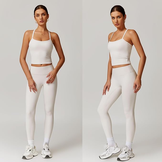 Women 2 Piece Workout Sets (NEW) Yoga Outfit Open Back Tank Top High Waisted Leggings Gym Sets Tracksuits