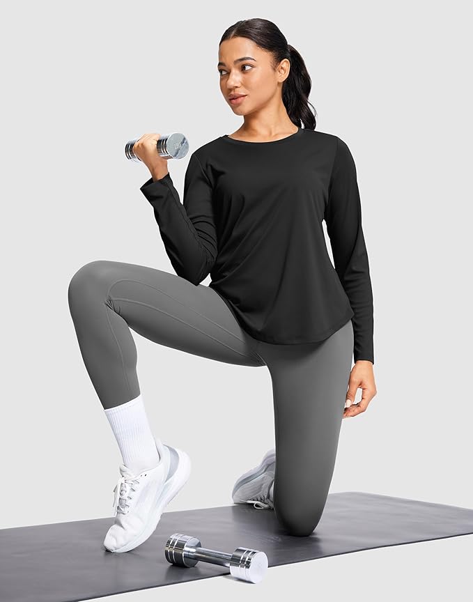 SANTINY Lightweight Long Sleeve Workout Tops for Women Breathable Gym Yoga Athletic Running Hiking Top UPF 50+ Sun Shirts