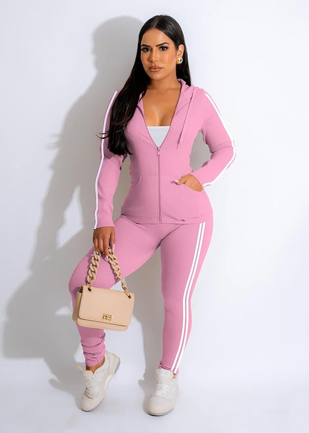 YeGine Women 2 Piece Outfits Long Sleeve Tracksuit Bodycon Matching Sets Hoodie Jacket Jogging Suit