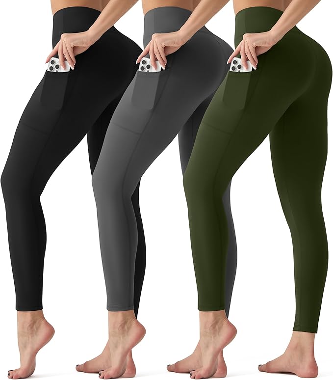 3 Pack Leggings with Pockets for Women,Butt Lift High Waisted Tummy Control Workout Yoga Pants Reg & Plus Size