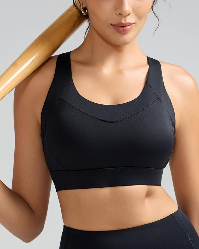 RUNNING GIRL Sports Bra for Women High Support, Molded Cup High Impact Sports Bras with Sewn in Pads Strappy Running Bra