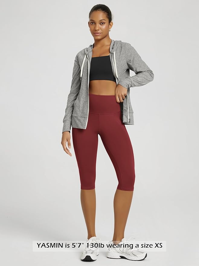 ODODOS Women's High Waisted Yoga Capris with Pockets, Tummy Control Non See Through Workout Athletic Running Capri Leggings