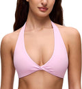 CRZ YOGA Butterluxe Double Lined Twist Halter Sports Bras for Women - Deep V Neck Crop Top Casual Open Back Non Padded