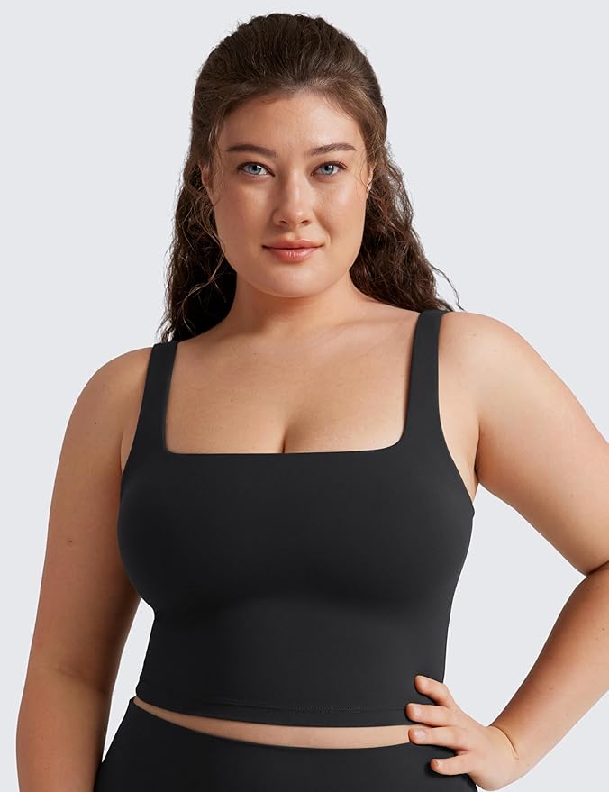CRZ YOGA Butterluxe Square Neck Crop Tank Tops for Women - Workout Longline Sports Bras Padded Yoga Camisole