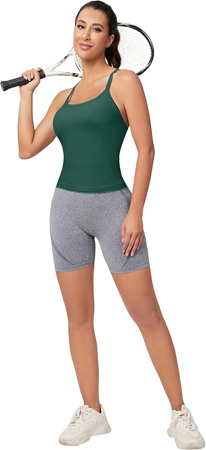 MathCat Workout Tank Tops for Women with Built in Bra, Sleeveless Gym Tops Seamless Racerback Athletic Yoga Shirts