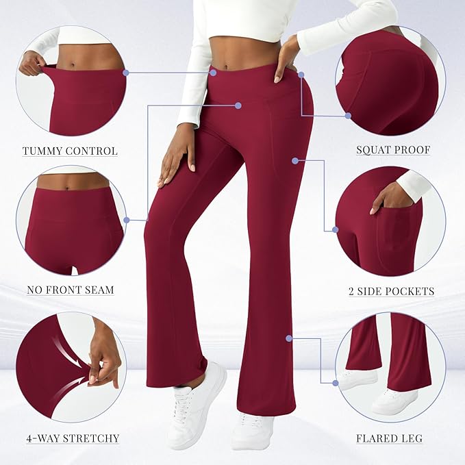 COPYLEAF Womens Yoga Pants with Pockets High Waisted Flare Leggings Bell Bottom Yoga Dress Pants Seamless Bootcut Pants