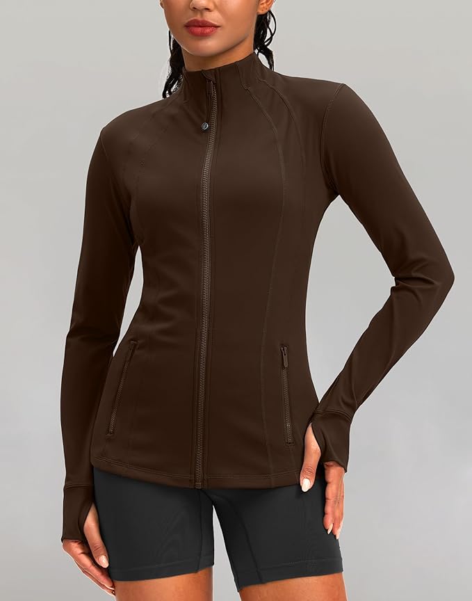 Women's Workout Jackets with 4 Pockets Zip Up Slim Fit Soft Fall Jacket for Yoga Running Athletic