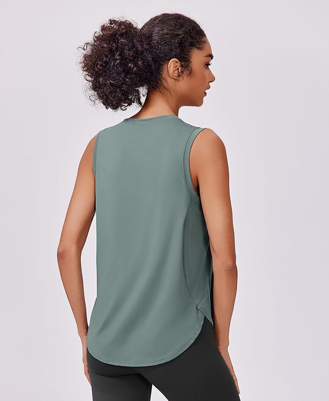 PINSPARK Workout Tank Tops Woman UPF 50+ Yoga Tanks Quick Dry Sleeveless Gym Shirts with Side Slits Loose Fit Athletic Top
