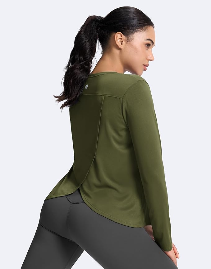SANTINY Women's Lightweight Long Sleeve Workout Tops Split Back Gym Running Hiking Athletic Shirt Quick Dry UPF 50+ Sun Shirt