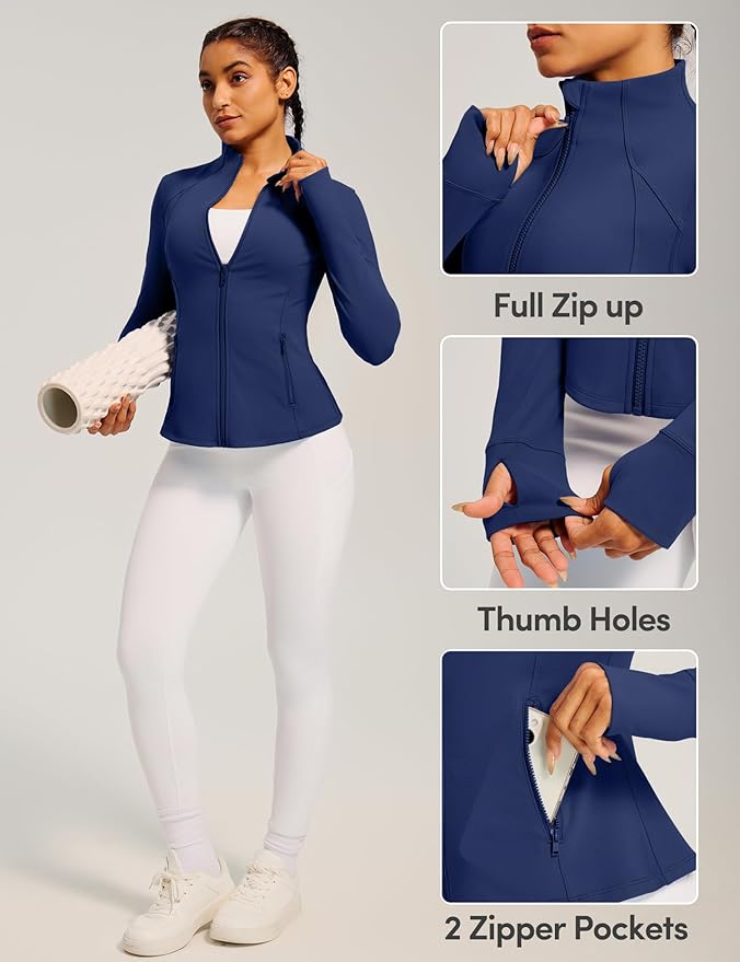 IUGA Women's Workout Jackets BBL Running Athletic Jackets Lightweight Full Zip Up Slim Fit for Women with Thumb Holes